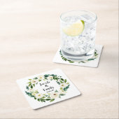 Dessous-de-verre Carré En Papier Elégante verdure Noms personnalisés Date Mariage (En situation)