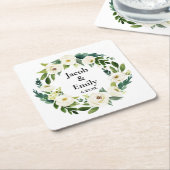 Dessous-de-verre Carré En Papier Elégante verdure Noms personnalisés Date Mariage (Incliné)