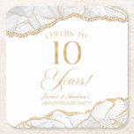 Dessous-de-verre Carré En Papier Elégante White Gold Agate 10e anniversaire fête<br><div class="desc">Ce sont des Dessous de verre élégants White Gold Agate 10th Mariage Anniversary Party !</div>