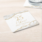 Dessous-de-verre Carré En Papier Elégante White Gold Agate 25e fête d'anniversaire (Incliné)
