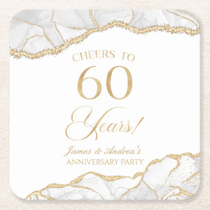 Dessous-de-verre Carré En Papier Elégante White Gold Agate 60e Anniversaire Party