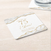 Dessous-de-verre Carré En Papier Elégante White Gold Agate 75e Anniversaire Party (Incliné)