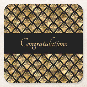 Dessous-de-verre Carré En Papier Élégants éventails géométriques Art Déco or et noi