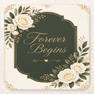 Dessous-de-verre Carré En Papier Élégants sous-verres de mariage floraux "Forever B