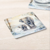 Dessous-de-verre Carré En Papier Elephant and Baby (Incliné)