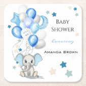 Dessous-de-verre Carré En Papier Eléphant bébé mignon avec ballons Baby shower garç (Devant)