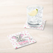 Dessous-de-verre Carré En Papier Eléphant bébé mignon avec oreilles roses statistiq (En situation)