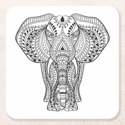Dessous-de-verre Carré En Papier Éléphant d'Asie ethnique (Devant)