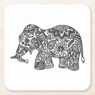 Dessous-de-verre Carré En Papier Éléphant de griffonnage
