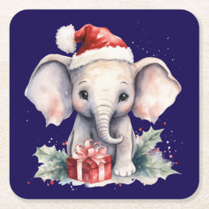 Dessous-de-verre Carré En Papier Éléphant de Noël mignon