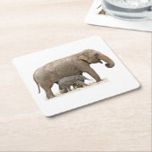 Dessous-de-verre Carré En Papier Eléphant mère et bébé (Incliné)