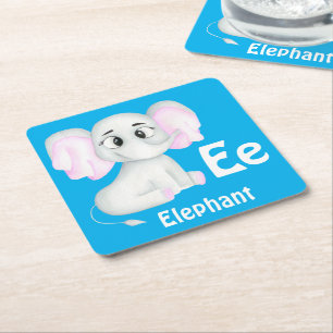 Dessous-de-verre Carré En Papier Elephant personnalise ABC : Lettre E - Ajouter vot