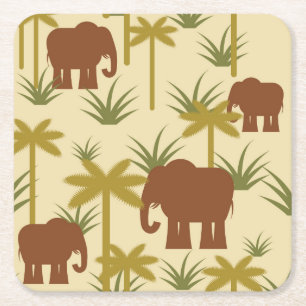 Dessous-de-verre Carré En Papier Éléphants et paumes dans le camouflage