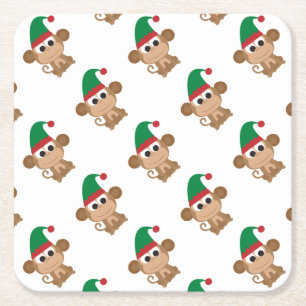 Dessous-de-verre Carré En Papier Elfe de Noël singe