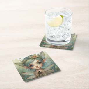 Dessous-de-verre Carré En Papier Elfe et libellule 6