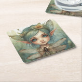 Dessous-de-verre Carré En Papier Elfe et libellule 6 (Incliné)