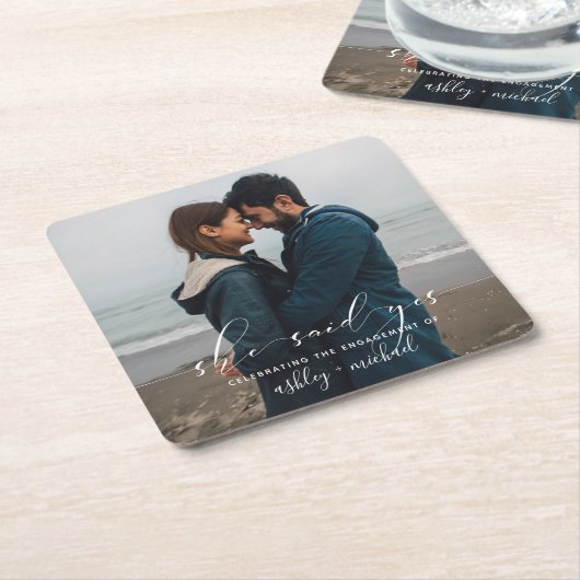 Dessous-de-verre Carré En Papier Elle A Dit Oui Calligraphie (Incliné)