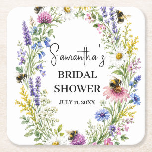 Dessous-de-verre Carré En Papier Elle a Trouvé sa Fête de Mariage de l'Abeille à Mi
