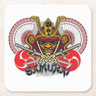 Dessous-de-verre Carré En Papier Emblème coloré de Samurai