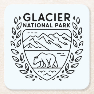 Dessous-de-verre Carré En Papier Emblème de l'ours du parc national des Glaciers