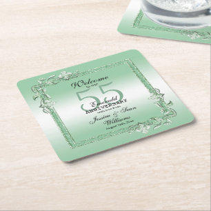 Dessous-de-verre Carré En Papier Emerald Gem & Parties scintillant 55e Mariage 