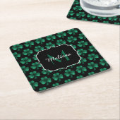 Dessous-de-verre Carré En Papier Emerald Green Sparkle Shamrock noir Monogramme (Incliné)