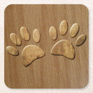 Dessous-de-verre Carré En Papier Empreintes de patte de chien en bois