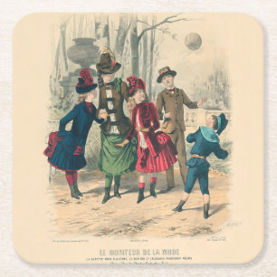 Dessous-de-verre Carré En Papier Enfants victoriens antiques jouant au ballon Hiver