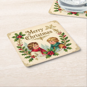 Dessous-de-verre Carré En Papier Enfants victoriens Joyeux Noël vintage