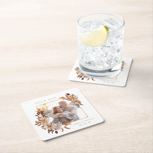 Dessous-de-verre Carré En Papier Enregistrer le Mariage photo Date (En situation)