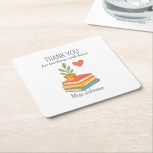 Dessous-de-verre Carré En Papier Enseignant Merci - Cadeau d'appréciation du coeur 