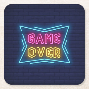 Dessous-de-verre Carré En Papier Enseigne simulée néon GAME OVER cool