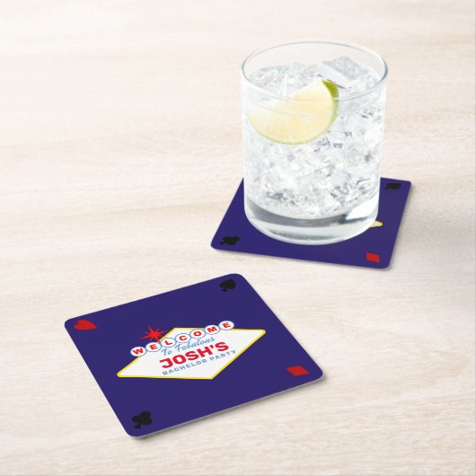 Dessous-de-verre Carré En Papier Enseigne Vegas Midnight Blue Personnalisée (En situation)