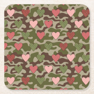 Dessous-de-verre Carré En Papier Ensemble de Dessous de verre Camouflage Coeurs Ver