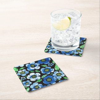 Dessous-de-verre Carré En Papier Ensemble de dessous de verre noirs avec fleurs en