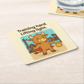 Dessous-de-verre Carré En Papier Entraînement dur, Lumière de levage - Funny Bullio (Incliné)