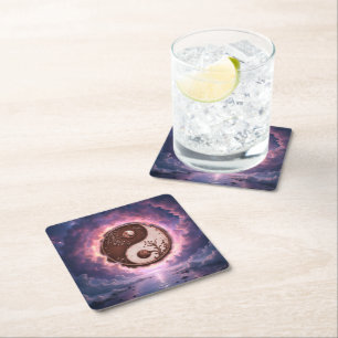 Dessous-de-verre Carré En Papier Équilibre au clair de lune – Yin Yang de la lumièr