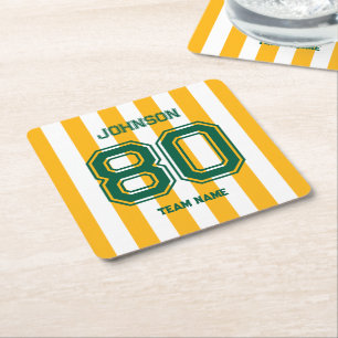 Dessous-de-verre Carré En Papier Équipe sportive jaune et vert Nom personnalisé Num