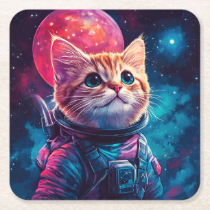 Dessous-de-verre Carré En Papier Espace rose astronaute