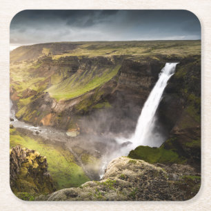 Dessous-de-verre Carré En Papier Été de la cascade de Haifoss en Islande