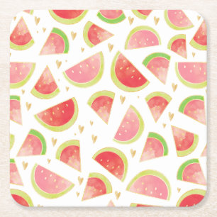 Dessous-de-verre Carré En Papier Eté Watermelon Slices & Gold Heart Motif