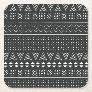 Dessous-de-verre Carré En Papier Ethnie tribale : motif noir blanc.