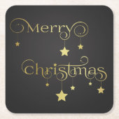 Dessous-de-verre Carré En Papier Etoiles de Noël Joyeux Or Précieux (Devant)