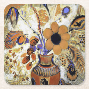 Dessous-de-verre Carré En Papier Etruscan vase with Flowers, Redon