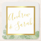 Dessous-de-verre Carré En Papier Eucalyptus Vert & Or (Devant)
