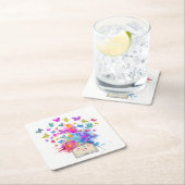 Dessous-de-verre Carré En Papier Explosion de papillons (En situation)