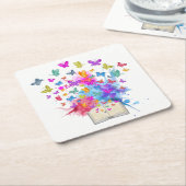 Dessous-de-verre Carré En Papier Explosion de papillons (Incliné)