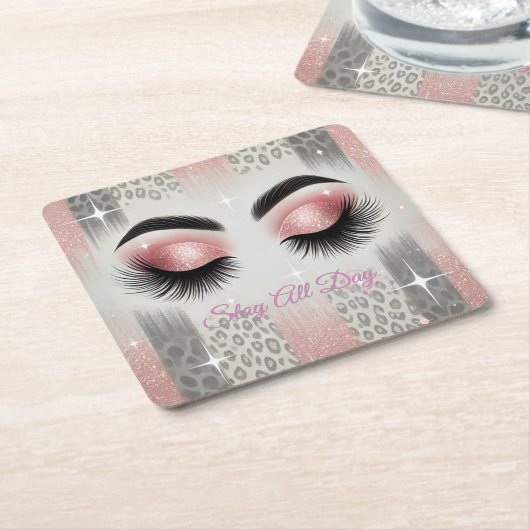 Dessous-de-verre Carré En Papier Eyelashes de Parties scintillant rose Glam (Incliné)