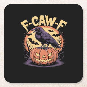 Dessous-de-verre Carré En Papier F-Caw-F Corbeau de Halloween effrayant Citrouille-