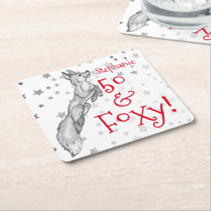 Dessous-de-verre Carré En Papier Fabuleux Foxy 50e anniversaire Black White Renard 